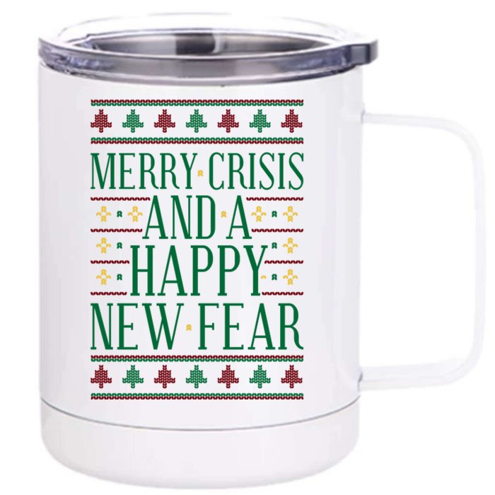 Merry Crisis Ugly Christmas Sweater Front & Back 12oz Stainless Steel Tumbler Cup