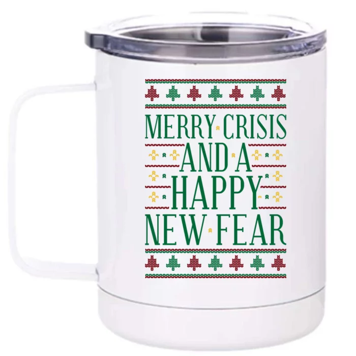 Merry Crisis Ugly Christmas Sweater Front & Back 12oz Stainless Steel Tumbler Cup