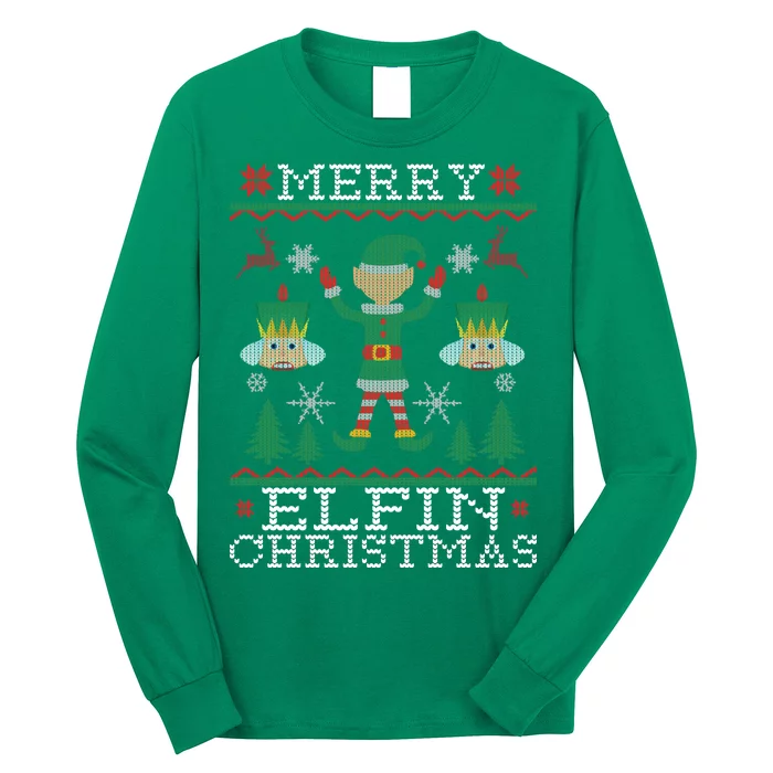 Merry Elfin Christmas Elf Ugly Long Sleeve Shirt