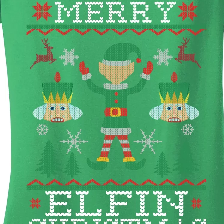 Merry Elfin Christmas Elf Ugly Women's V-Neck T-Shirt