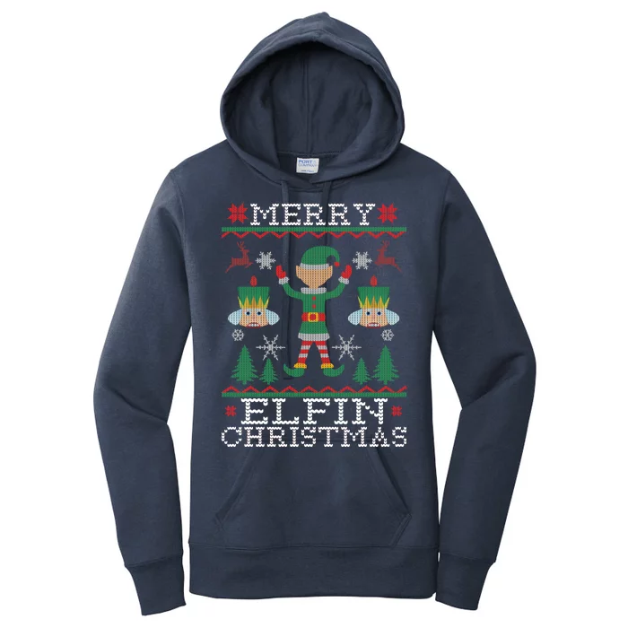 Merry Elfin Christmas Elf Ugly Women's Pullover Hoodie