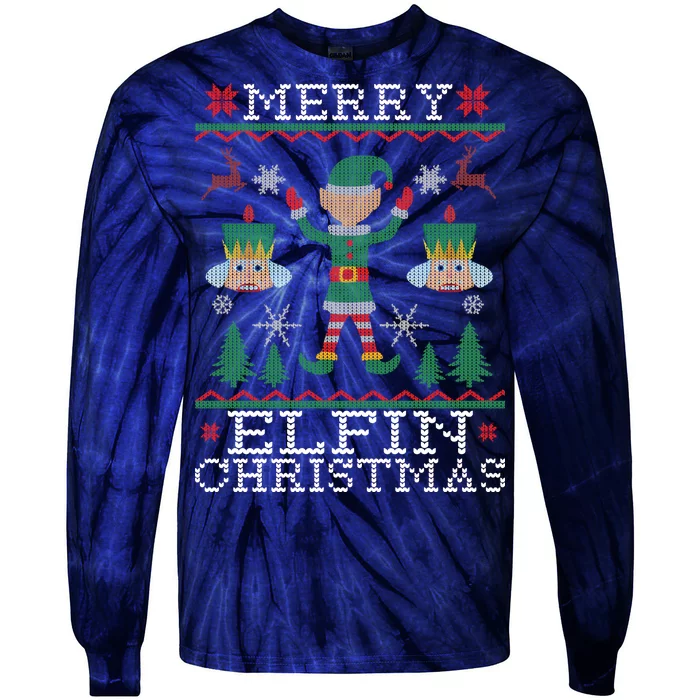 Merry Elfin Christmas Elf Ugly Tie-Dye Long Sleeve Shirt