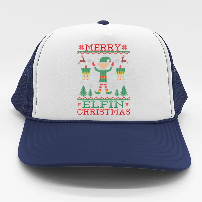 Merry Elfin Christmas Elf Ugly Trucker Hat