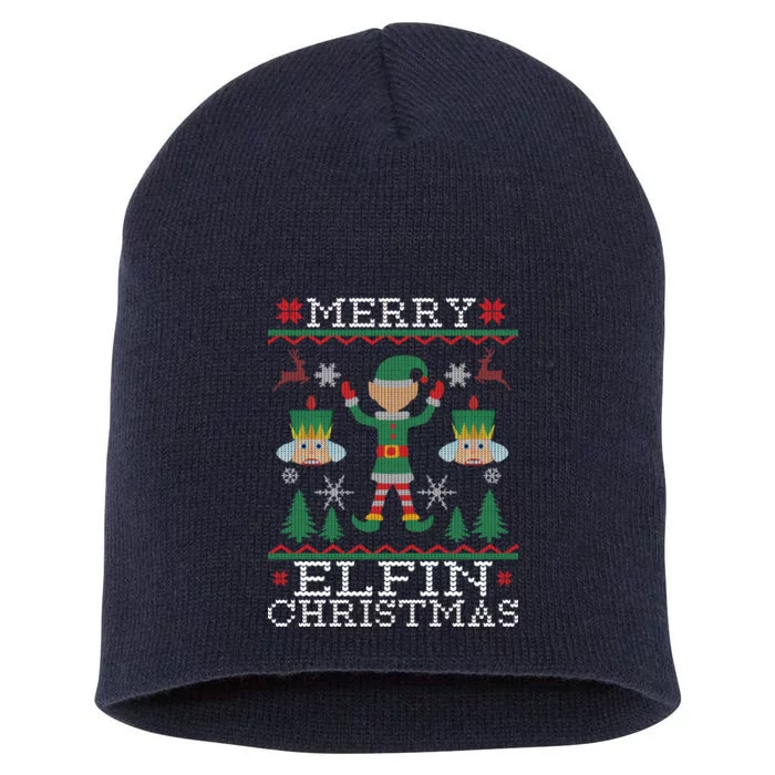 Merry Elfin Christmas Elf Ugly Short Acrylic Beanie