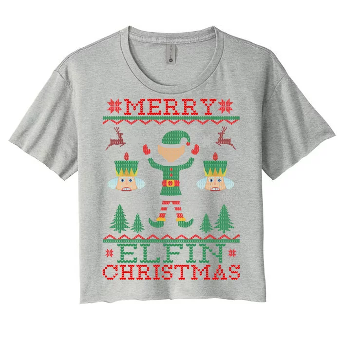 Merry Elfin Christmas Elf Ugly Women's Crop Top Tee