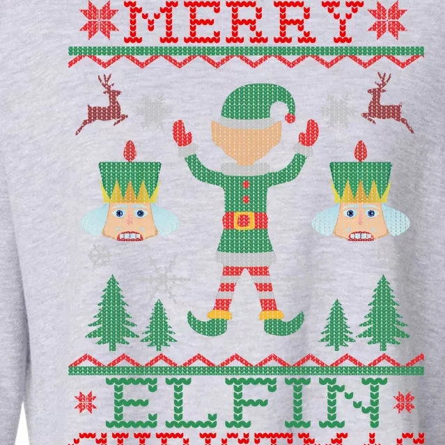 Merry Elfin Christmas Elf Ugly Cropped Pullover Crew