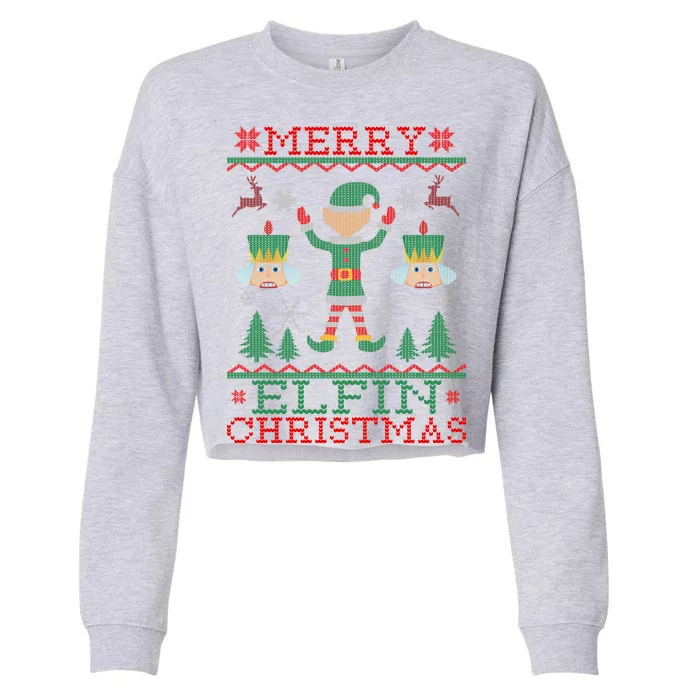 Merry Elfin Christmas Elf Ugly Cropped Pullover Crew