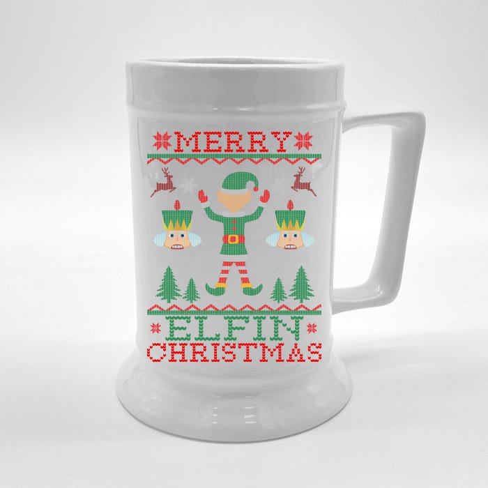 Merry Elfin Christmas Elf Ugly Front & Back Beer Stein