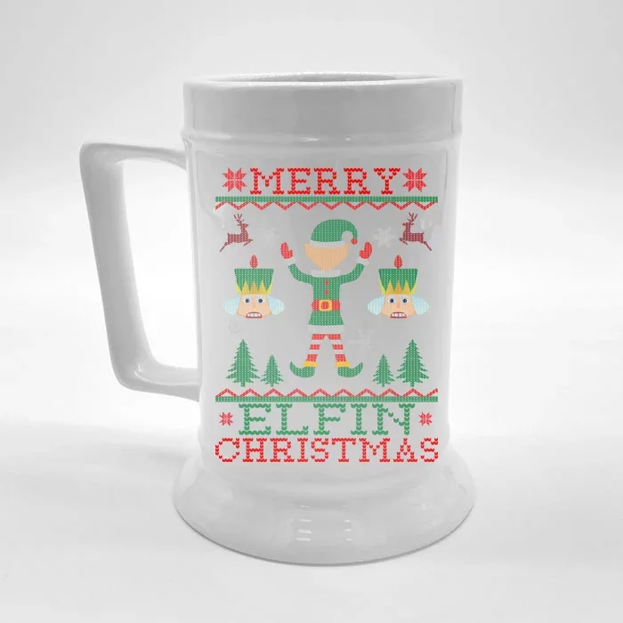 Merry Elfin Christmas Elf Ugly Front & Back Beer Stein