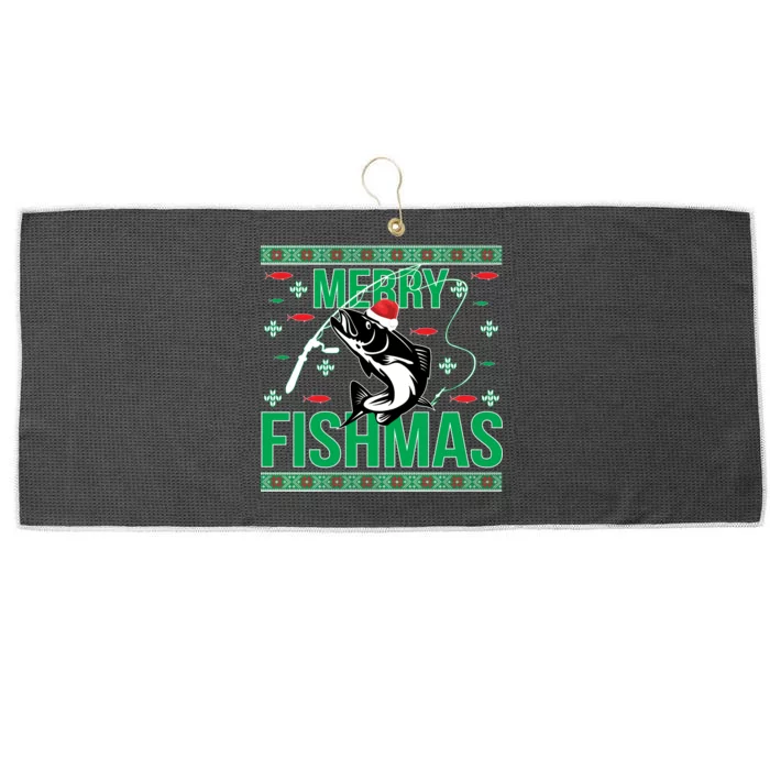 Merry Fishmas Large Microfiber Waffle Golf Towel