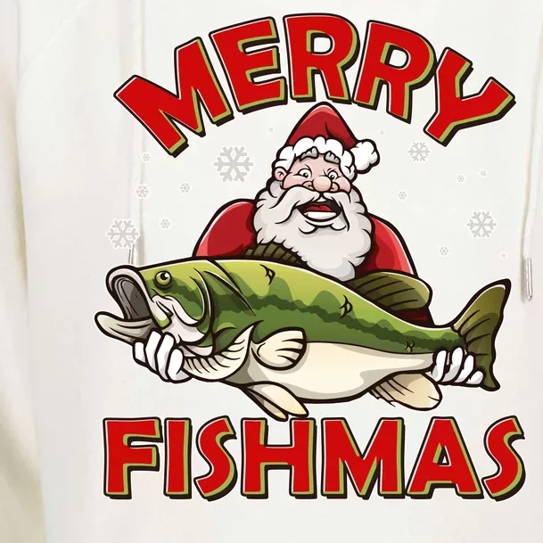 Merry Fishmas Christmas Fish Santa Womens Funnel Neck Pullover Hood