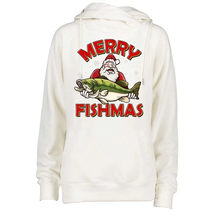 Merry Fishmas Christmas Fish Santa Womens Funnel Neck Pullover Hood