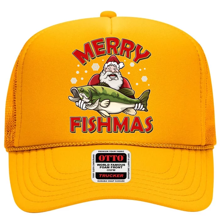 Merry Fishmas Christmas Fish Santa High Crown Mesh Trucker Hat