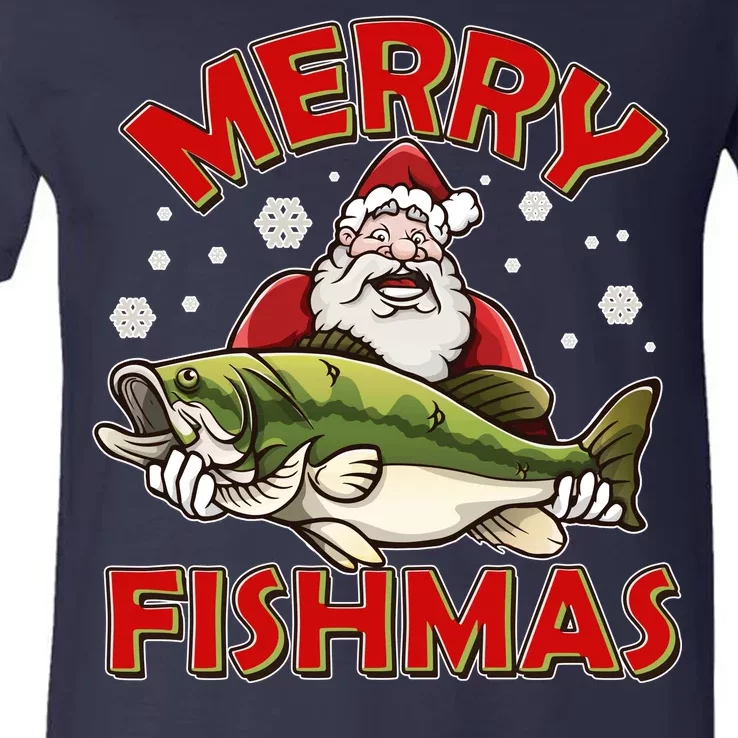 Merry Fishmas Christmas Fish Santa V-Neck T-Shirt