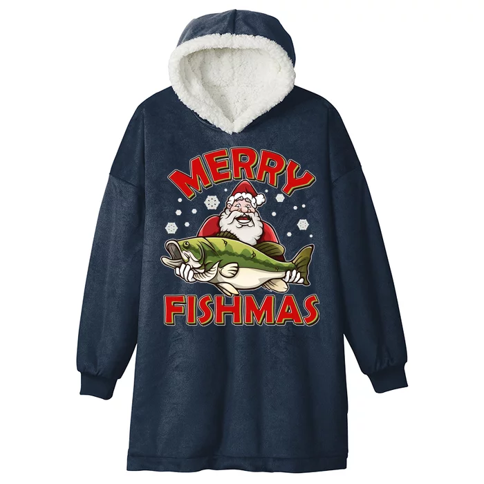 Merry Fishmas Christmas Fish Santa Hooded Wearable Blanket