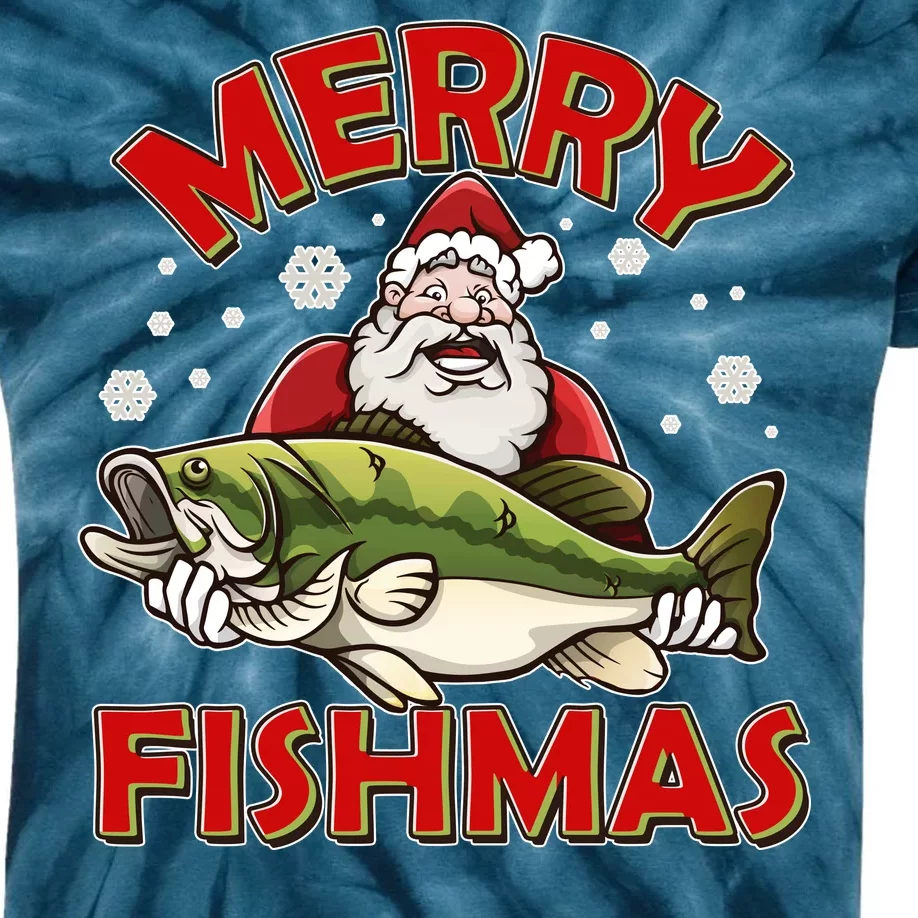 Merry Fishmas Christmas Fish Santa Kids Tie-Dye T-Shirt