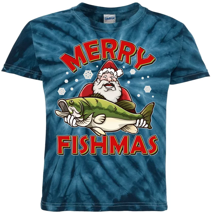 Merry Fishmas Christmas Fish Santa Kids Tie-Dye T-Shirt