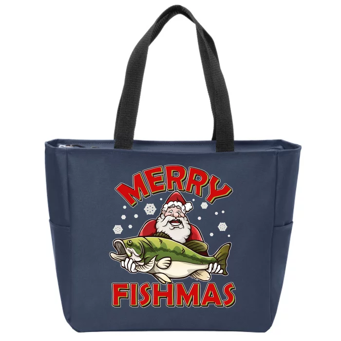 Merry Fishmas Christmas Fish Santa Zip Tote Bag