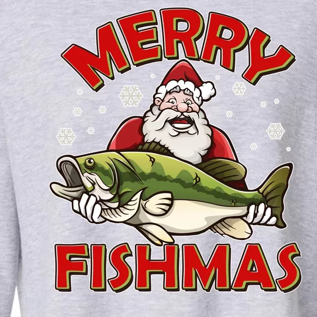 Merry Fishmas Christmas Fish Santa Cropped Pullover Crew