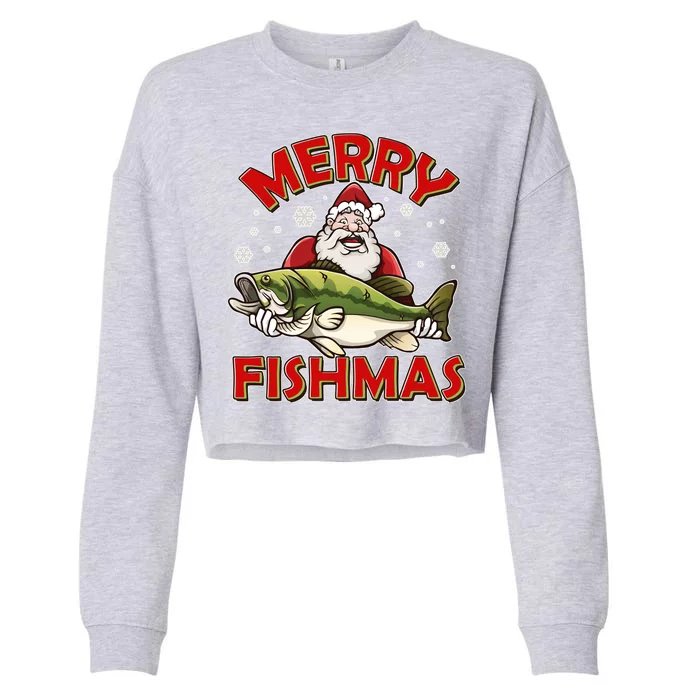 Merry Fishmas Christmas Fish Santa Cropped Pullover Crew