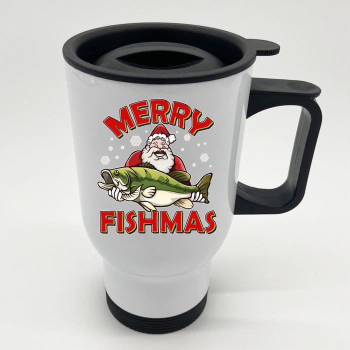 Merry Fishmas Christmas Fish Santa Front & Back Stainless Steel Travel Mug