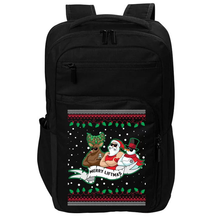 Merry Liftmas Funny Ugly Christmas Sweater Impact Tech Backpack