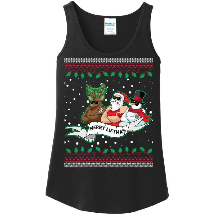 Merry Liftmas Funny Ugly Christmas Sweater Ladies Essential Tank