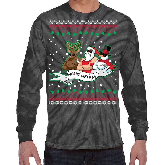 Merry Liftmas Funny Ugly Christmas Sweater Tie-Dye Long Sleeve Shirt