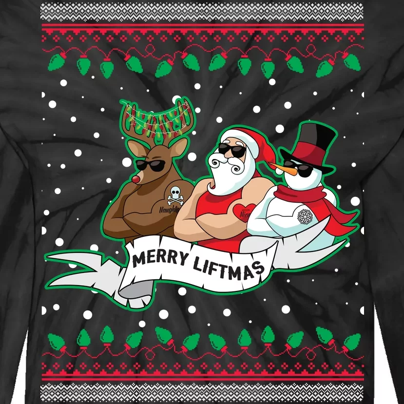 Merry Liftmas Funny Ugly Christmas Sweater Tie-Dye Long Sleeve Shirt