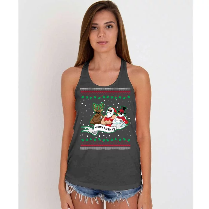 Merry Liftmas Funny Ugly Christmas Sweater Women's Knotted Racerback Tank