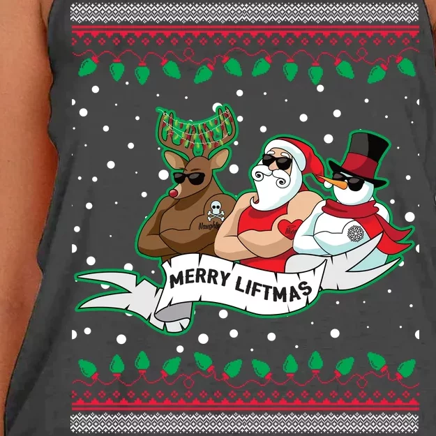 Merry Liftmas Funny Ugly Christmas Sweater Women's Knotted Racerback Tank