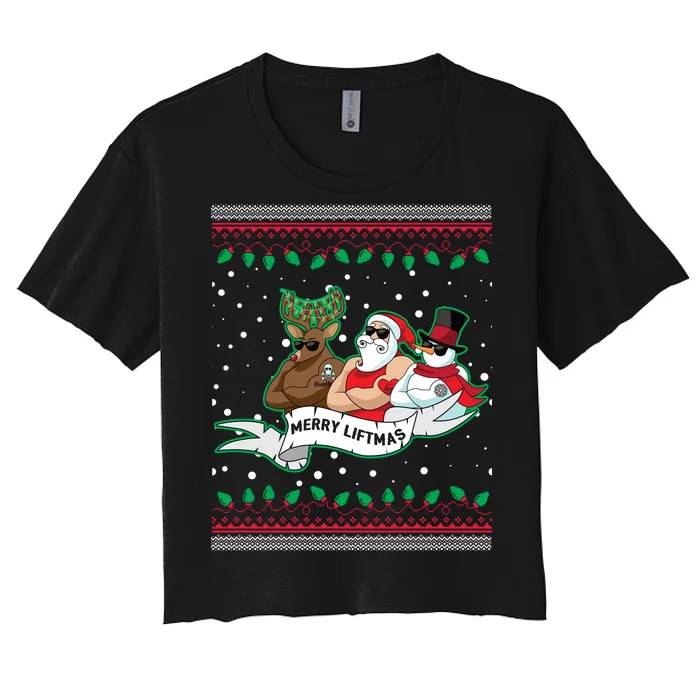 Merry Liftmas Funny Ugly Christmas Sweater Women's Crop Top Tee