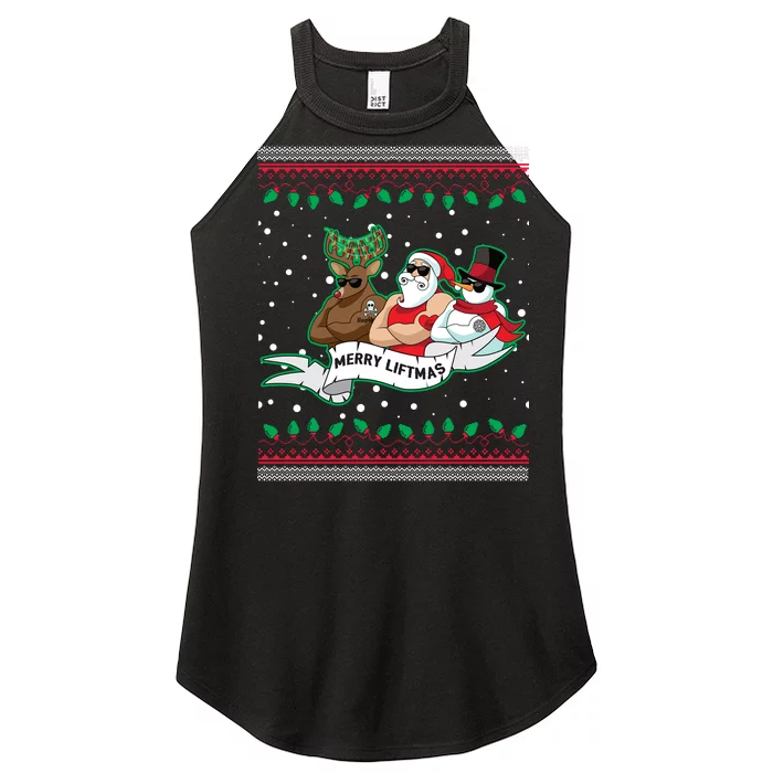 Merry Liftmas Funny Ugly Christmas Sweater Women’s Perfect Tri Rocker Tank