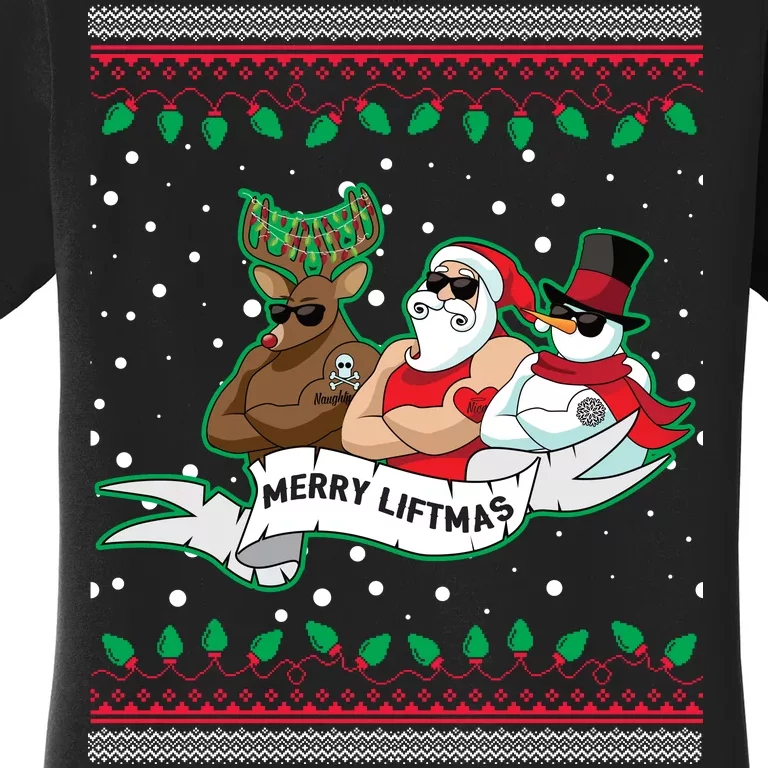 Merry Liftmas Funny Ugly Christmas Sweater Women's T-Shirt