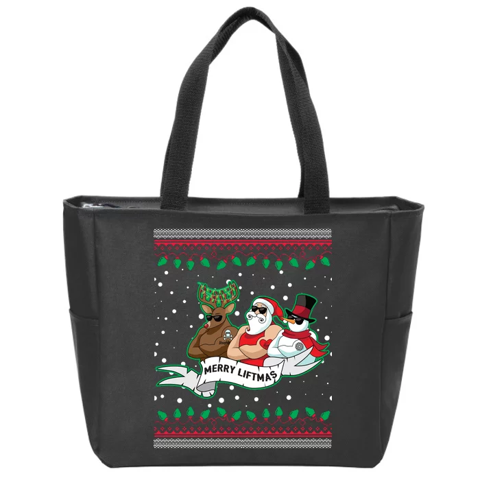 Merry Liftmas Funny Ugly Christmas Sweater Zip Tote Bag