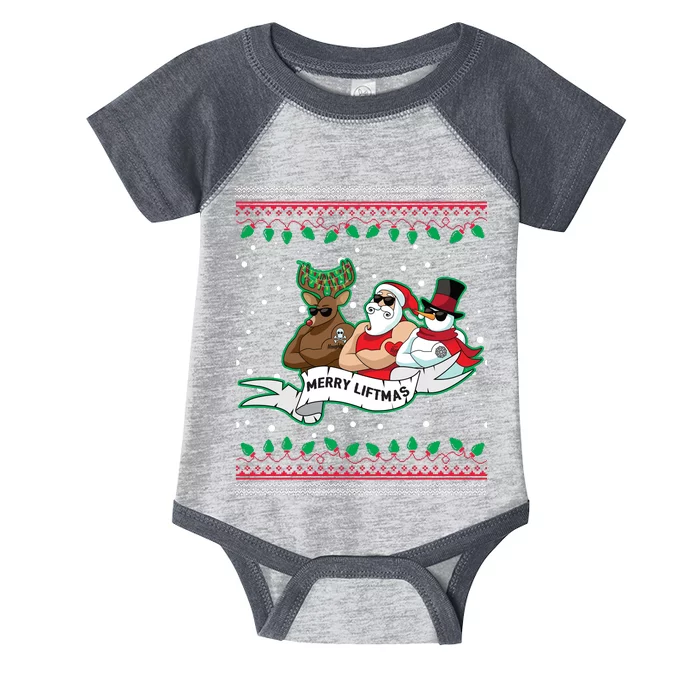 Merry Liftmas Funny Ugly Christmas Sweater Infant Baby Jersey Bodysuit