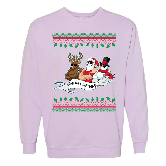 Merry Liftmas Funny Ugly Christmas Sweater Garment-Dyed Sweatshirt