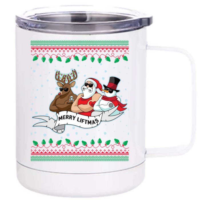 Merry Liftmas Funny Ugly Christmas Sweater Front & Back 12oz Stainless Steel Tumbler Cup