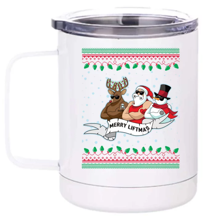 Merry Liftmas Funny Ugly Christmas Sweater Front & Back 12oz Stainless Steel Tumbler Cup