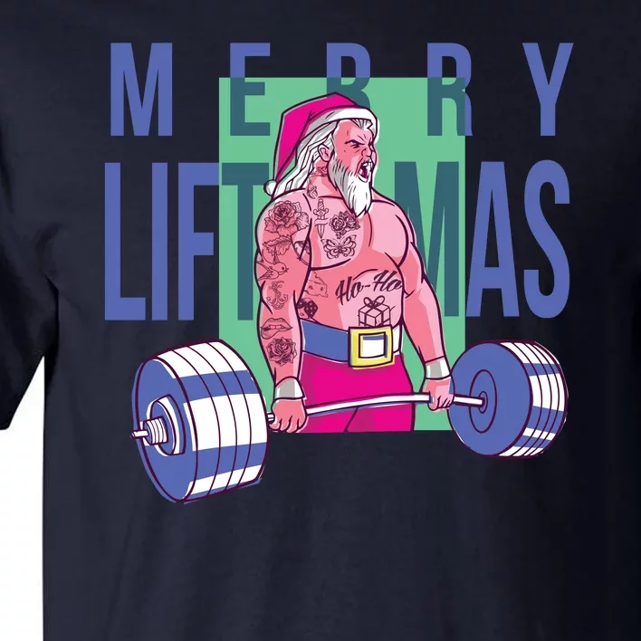 Merry Liftmas Tattoo Santa Tall T-Shirt