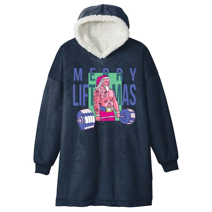 Merry Liftmas Tattoo Santa Hooded Wearable Blanket