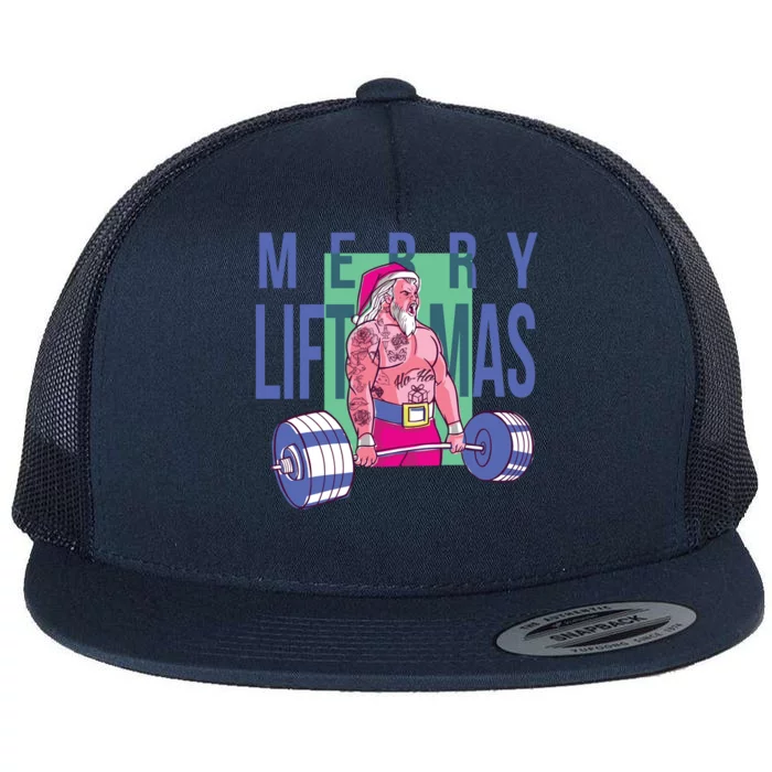 Merry Liftmas Tattoo Santa Flat Bill Trucker Hat