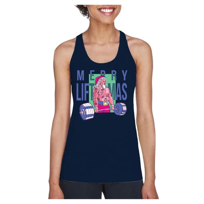 Merry Liftmas Tattoo Santa Women's Racerback Tank