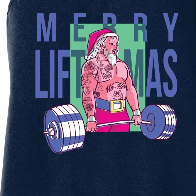 Merry Liftmas Tattoo Santa Women's Racerback Tank