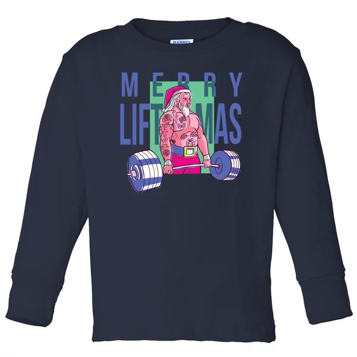 Merry Liftmas Tattoo Santa Toddler Long Sleeve Shirt