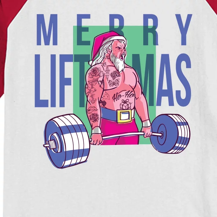 Merry Liftmas Tattoo Santa Kids Colorblock Raglan Jersey