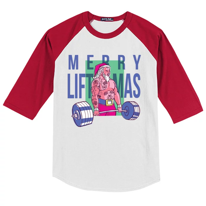 Merry Liftmas Tattoo Santa Kids Colorblock Raglan Jersey