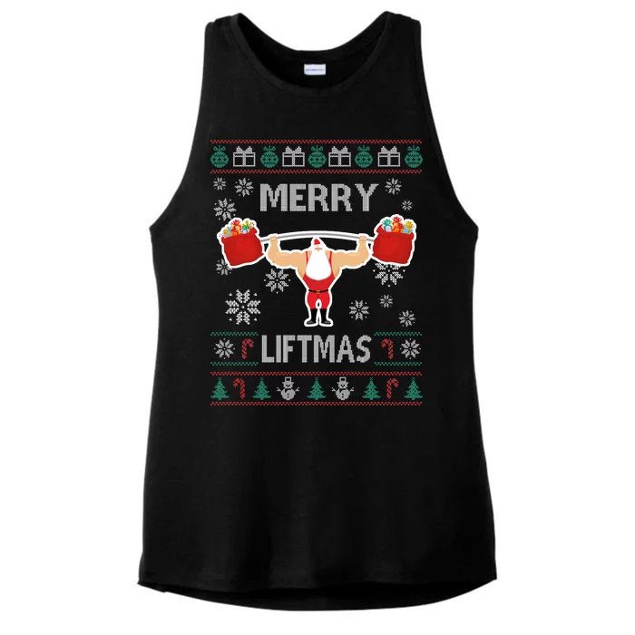 Merry Liftmas Ugly Christmas Ladies Tri-Blend Wicking Tank