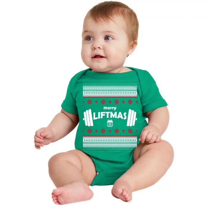 Merry Liftmas Ugly Christmas1 Baby Bodysuit