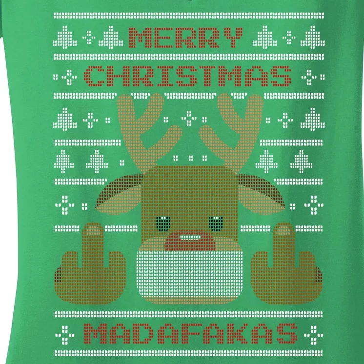 Merry Madafakas Funny Ugly Christmas Women's V-Neck T-Shirt